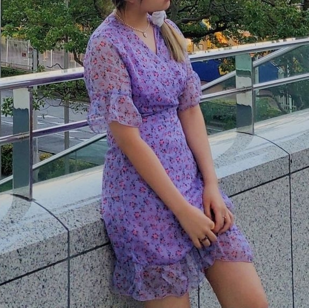 Purple floral sheer dress